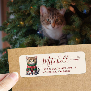Etiqueta Dirección de Fiesta de suéter feo de gato lindo