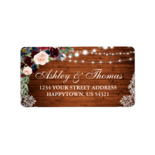 Etiqueta Dirección de Floral Rustic Wood Burgundy Blue