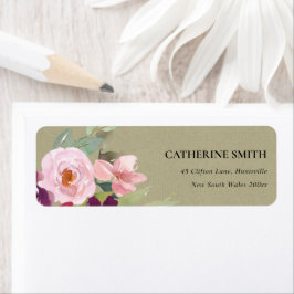 ETIQUETA DIRECCIÓN DE FLORES DE COLOR DE AGUA ROSA DE BLUS