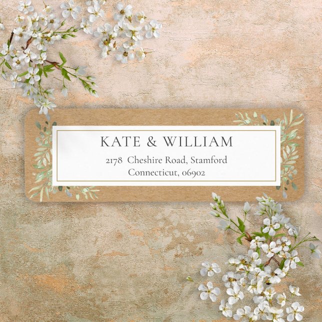 Etiqueta Dirección de Foliaje Acuarela Boho Rústico (Rustic Boho Greenery Watercolor Foliage Address Label)