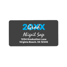 Etiqueta Dirección de graduación moderna en blanco y azul