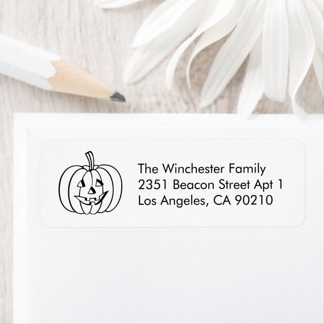 Etiqueta Dirección de Halloween de calabaza esculpida blanc (In situ)