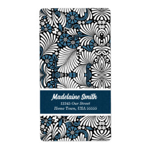 Etiqueta Dirección de hojas de helecho azules y blancas