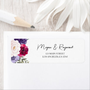 Etiqueta Dirección de invitado de Rubor & Navy Blue Bloom