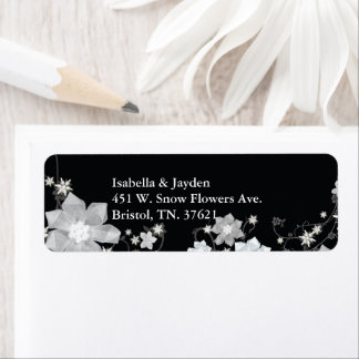 Etiqueta Dirección de la boda de invierno de Black White Fl