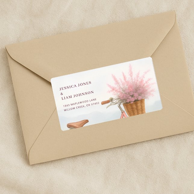 Etiqueta Dirección de la fiesta de compromiso en bicicleta  (Floral Vintage Bicycle Engagement Party Address Label)