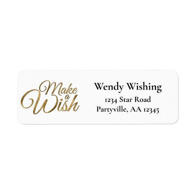 Etiqueta Dirección de la fiesta de cumpleaños de Wish Gold (Frente)