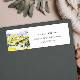 Etiqueta Dirección de las colinas rurales de color verde am