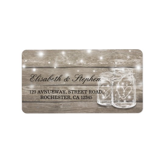 Etiqueta Dirección de madera rústica del boda de la luz de