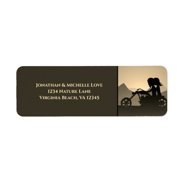 Etiqueta Dirección de Montaña Pareja de Motocicleta (Frente)