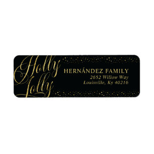 Etiqueta Dirección de Navidad de oro negro moderno Holly Jo