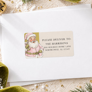 Etiqueta Dirección de Navidad de Papá Noel Vintage Rosa Ret