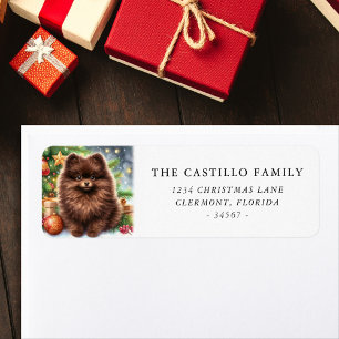Etiqueta Dirección de Navidad de Pomerania Marrón Chocolate