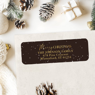 Etiqueta Dirección de Navidad elegante moderna negro oro