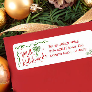 Etiqueta Dirección de Navidad Mele Kalikimaka Rojo Verde Do