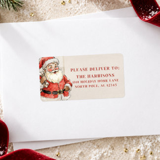 Etiqueta Dirección de Navidad Personalizada de Santa Vintag
