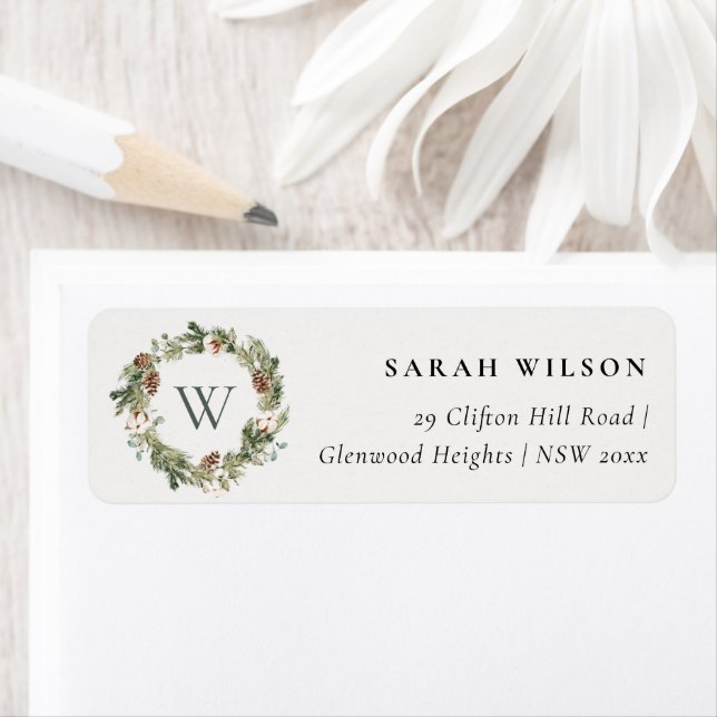 Etiqueta Dirección de Navidades de monigrama de cono de alg (In situ)