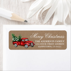 Etiqueta Dirección de Navidades de Watercolor Vintage Truck