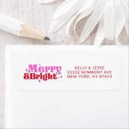 Etiqueta Dirección de Navidades Retro Rojo y Rosa Merry y B