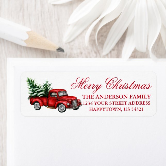 Etiqueta Dirección de Navidades rojos del camión de cosecha (In situ)
