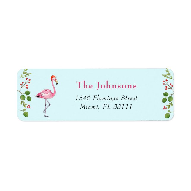 Etiqueta Dirección de Navidades tropicales Aqua & Pink Flam (Frente)