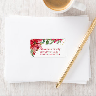 Etiqueta Dirección de Poinsettia de Navidad con salpicadura