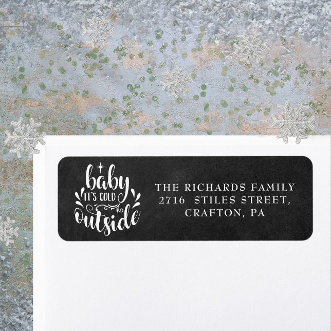 Etiqueta Dirección de regreso de Navidad Boho Pizarra (Christmas Boho Chalkboard Return Address Label)