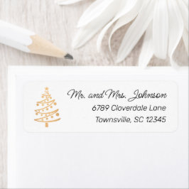 Etiqueta Dirección de retorno de árbol de Navidad Faux Gold