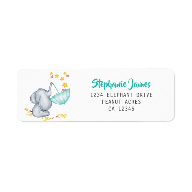 Etiqueta Dirección de retorno de Baby Shower de Cute Elepha (Frente)
