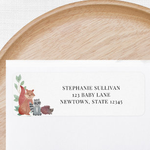 Etiqueta Dirección de retorno de Baby Shower de Woodland An