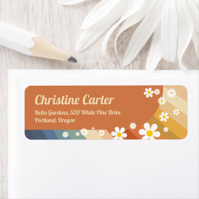 Etiqueta Dirección de retorno de Baby Shower Retro Rainbow  (In situ)