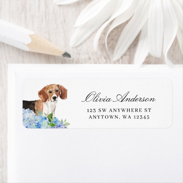 Etiqueta Dirección de retorno de Beagle Blue Hydrangea (In situ)