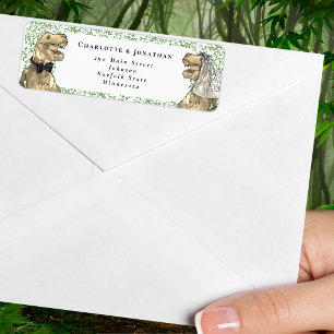 Etiqueta Dirección de Retorno de Boda con Tema de Dinosauri