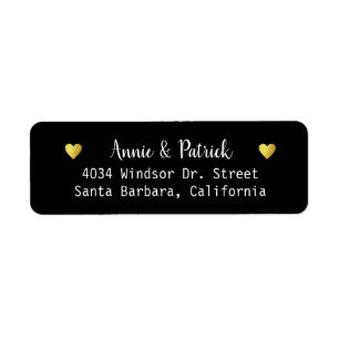 Etiqueta dirección de retorno de boda de novia y novio negr