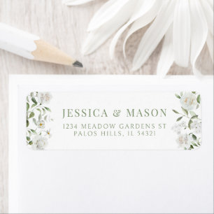 Etiqueta Dirección de Retorno de Boda Floral Verde Blanco