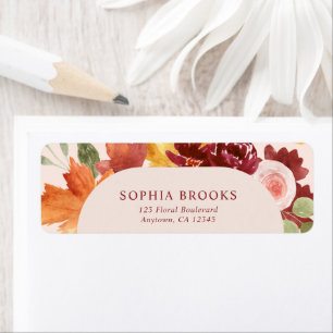 Etiqueta Dirección de retorno de Boho Floral Burgundy Fall