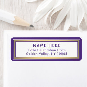 Etiqueta Dirección de retorno de color blanco y oro púrpura