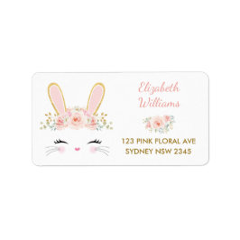 Etiqueta Dirección de retorno de conejo floral rosa / conej