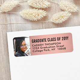 Etiqueta Dirección de retorno de foto de graduación rosa y 