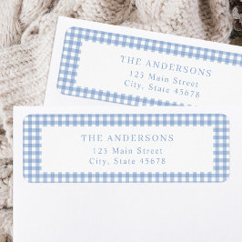 Etiqueta Dirección de retorno de Gingham azul