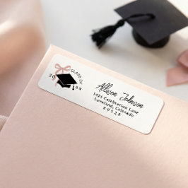 Etiqueta Dirección de Retorno de Graduación con Lazo Rosa