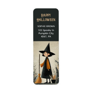 Etiqueta Dirección de retorno de Halloween de bruja suave