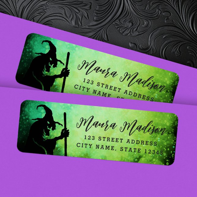 Etiqueta Dirección de retorno de Halloween verde crudo (Witch cauldron green Halloween return address Label)