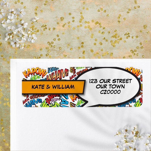 Etiqueta Dirección de retorno de historietas de superhéroes (Modern Retro Superhero Comic Book Return Address Label)