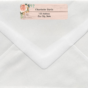 Etiqueta dirección de retorno de madera Rosa dorada floral