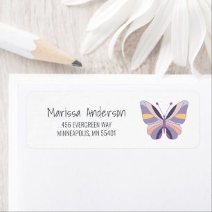 Etiqueta Dirección de Retorno de Mariposa Morada Dibujada a