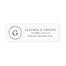 Etiqueta Dirección de retorno de monograma de hojas de oliv