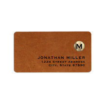 Dirección de retorno de monograma de oro de cuero