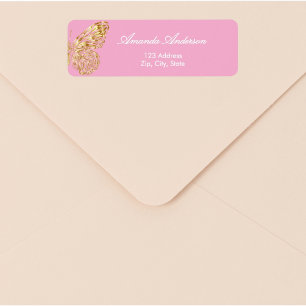 Etiqueta Dirección de retorno de oro rosa de mariposa