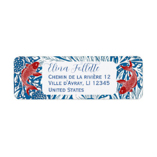 Etiqueta Dirección de retorno de pez Koi rojo y azul chic